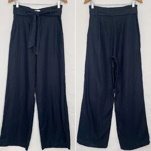 C&C California Linen Wide Leg Pant High Waisted Tie Belt Trouser Size 6 Blue
